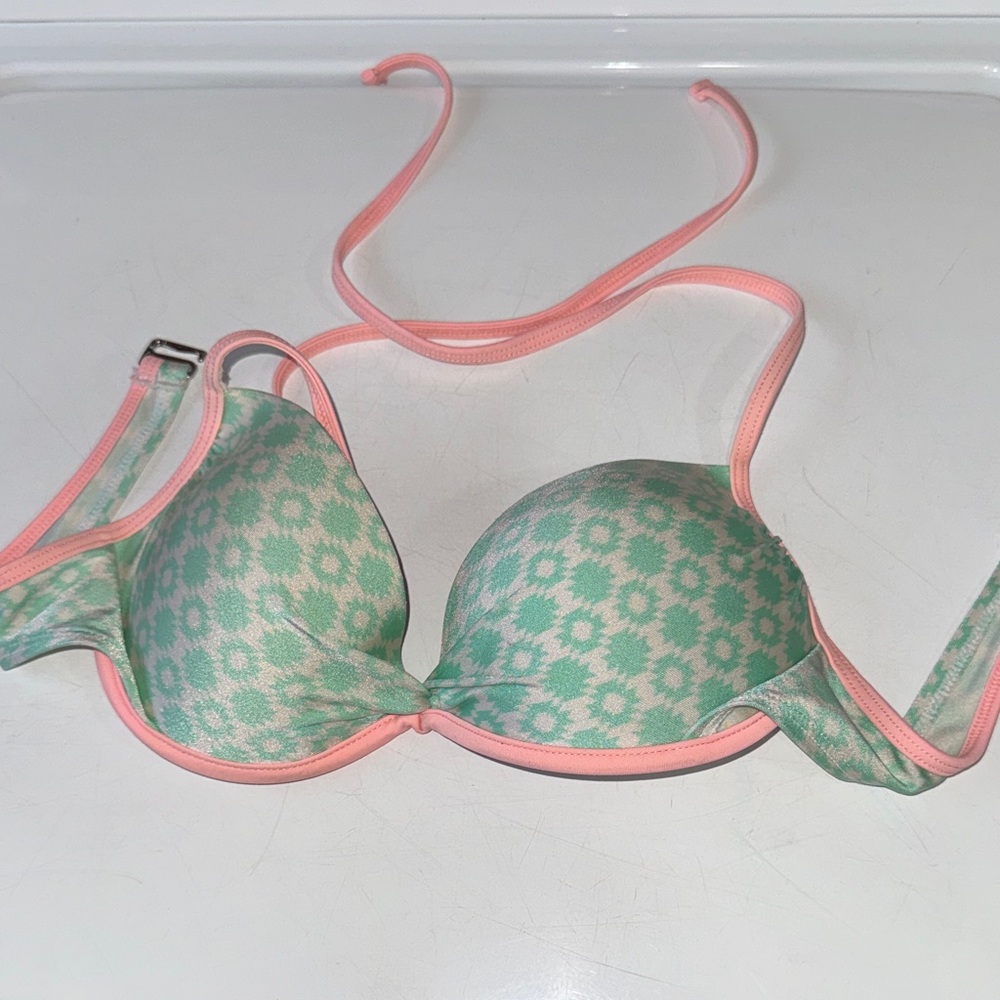 Green and Pink Floral bikini top